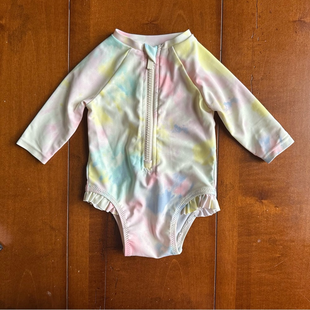 Carter’s Pastel Tie-Dye Long Sleeve Baby Rash Guard Swimsuit 0-3 months - Ruffle
